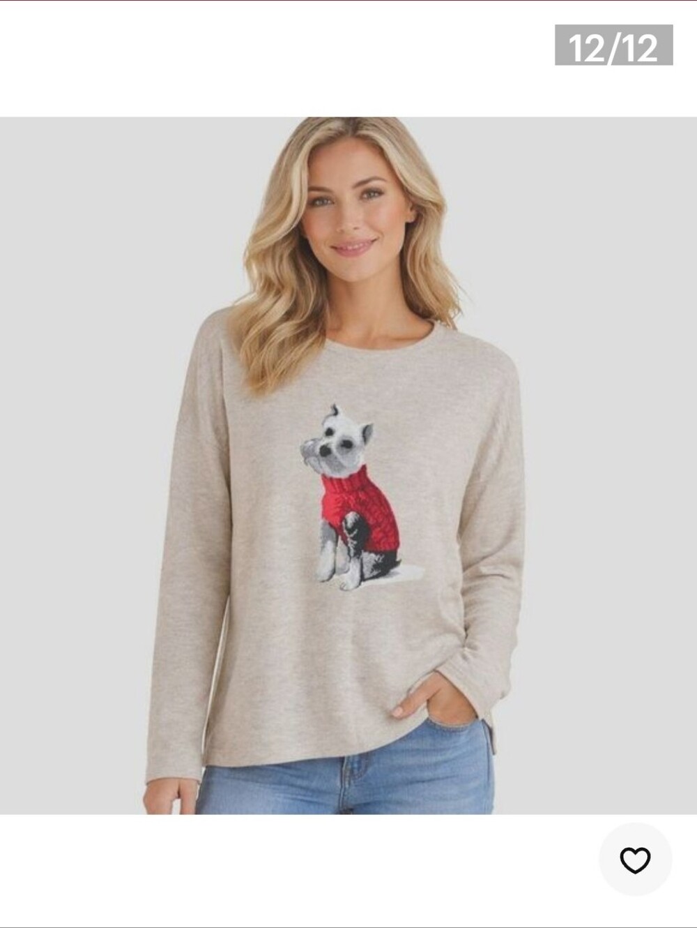 ​J. JILL Weston Mini Schnauzer Dog Crew Neck Knit Sweater Taupe Size L NWOT